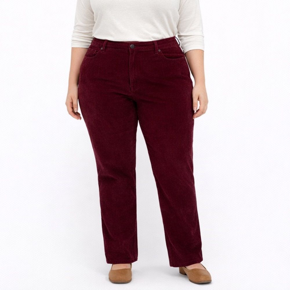Gloria Vanderbilt Amanda 2.0 Corduroy Pants Size 18 Slim Leg Cotton Burgundy